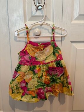 Girls' Tropical Fruit Print Pink Summer Tank Top